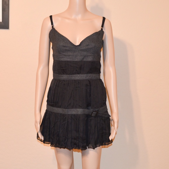Dolce & Gabbana Dresses & Skirts - D&G DOLCE & GABBANA Black & Gray Tweed & Pleated Chiffon Mini Cocktail Dress NWT